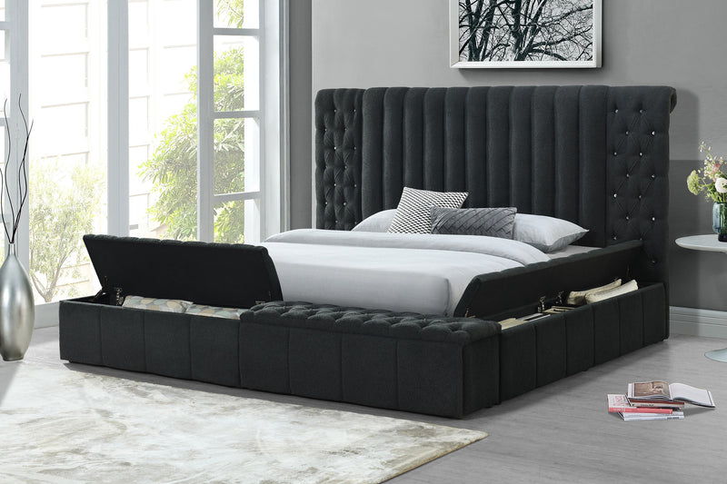 Danbury Charcoal Boucle King Upholstered Storage Panel Bed -  Crown Mark - Luna Furniture