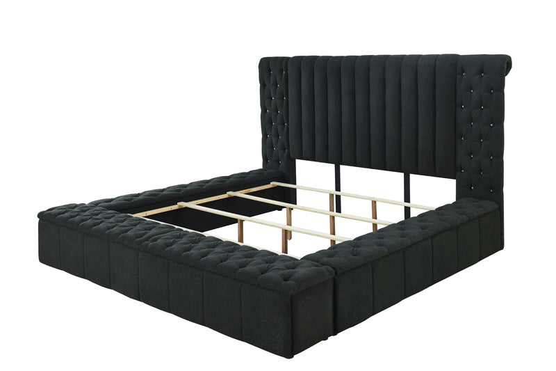 Danbury Charcoal Boucle King Upholstered Storage Panel Bed -  Crown Mark - Luna Furniture