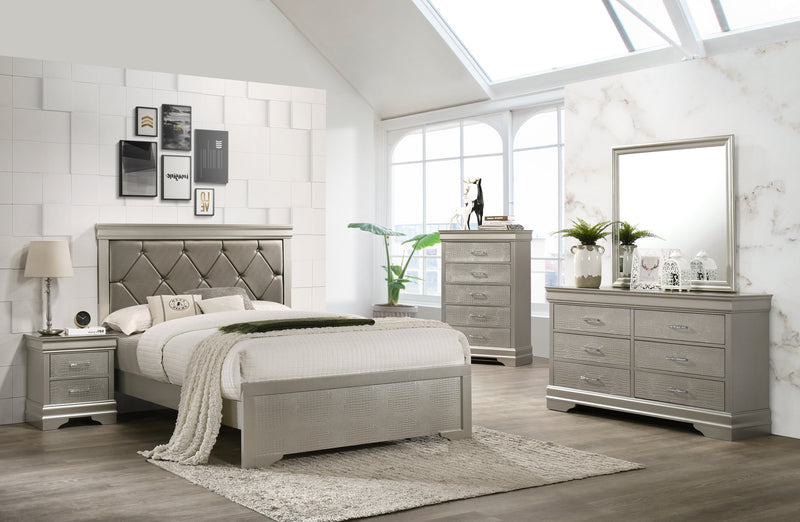 Amalia Silver Upholstered Panel Bedroom Set - Luna Furniture