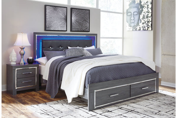Lodanna Gray King Panel Bed with 2 Storage Drawers - SET | B214-56S | B214-58 | B214-97 - Vera Furniture