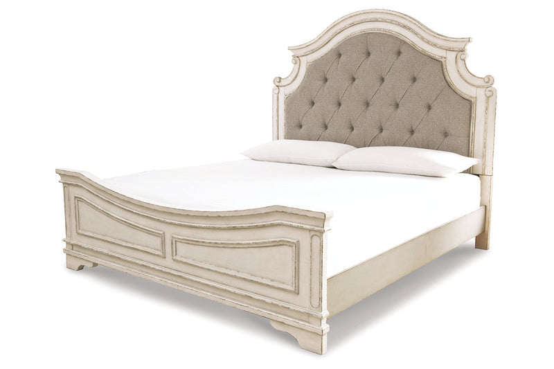 Realyn Chipped White King Upholstered Panel Bed - SET | B743-56 | B743-58 | B743-97 - Vera Furniture